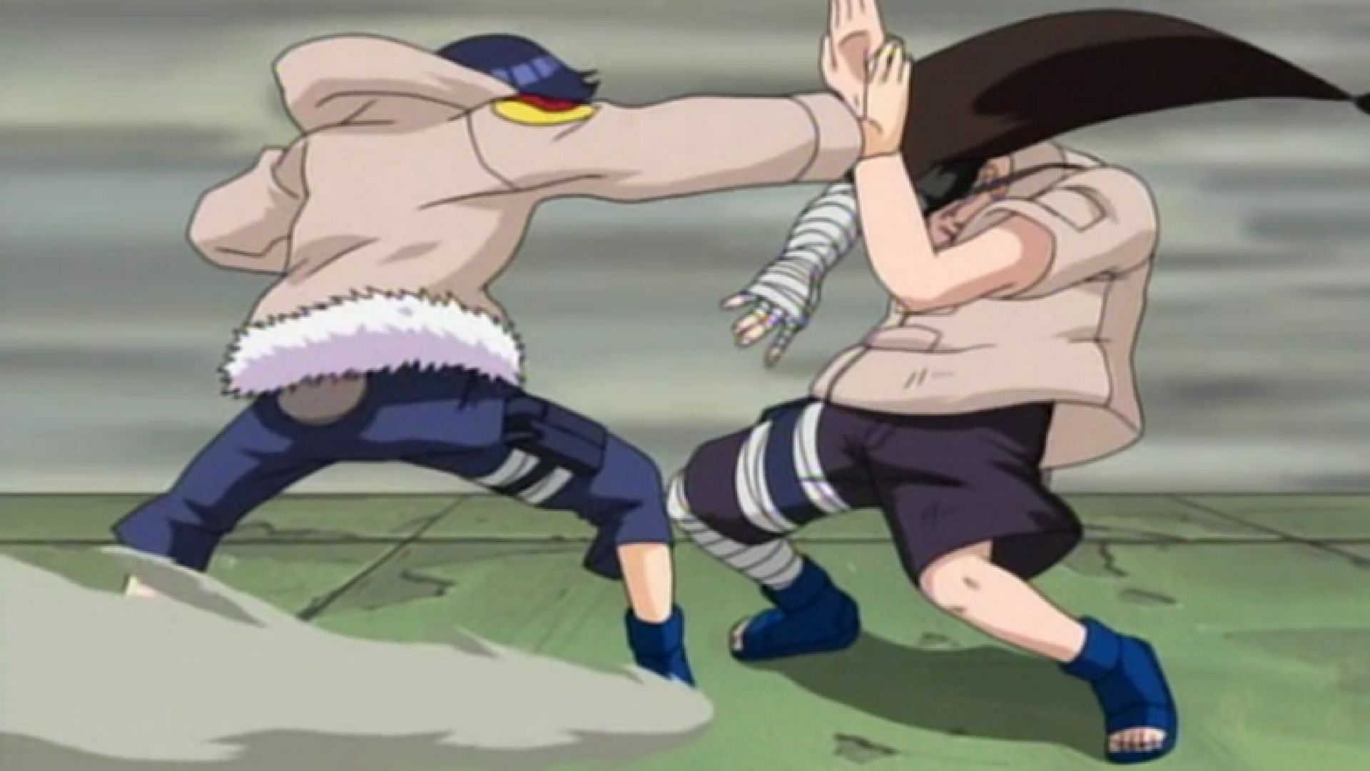Hinata fighting against Neji in the Chunin Exam (Image via Studio Pierrot)
